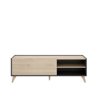 Foto 1 | Mueble De Tv Color Madera Y Gris Obscuro Con 1 Puerta Abatible, 2 Huecos Y 1 Entrepaño. Hecho De Madera Industrializada