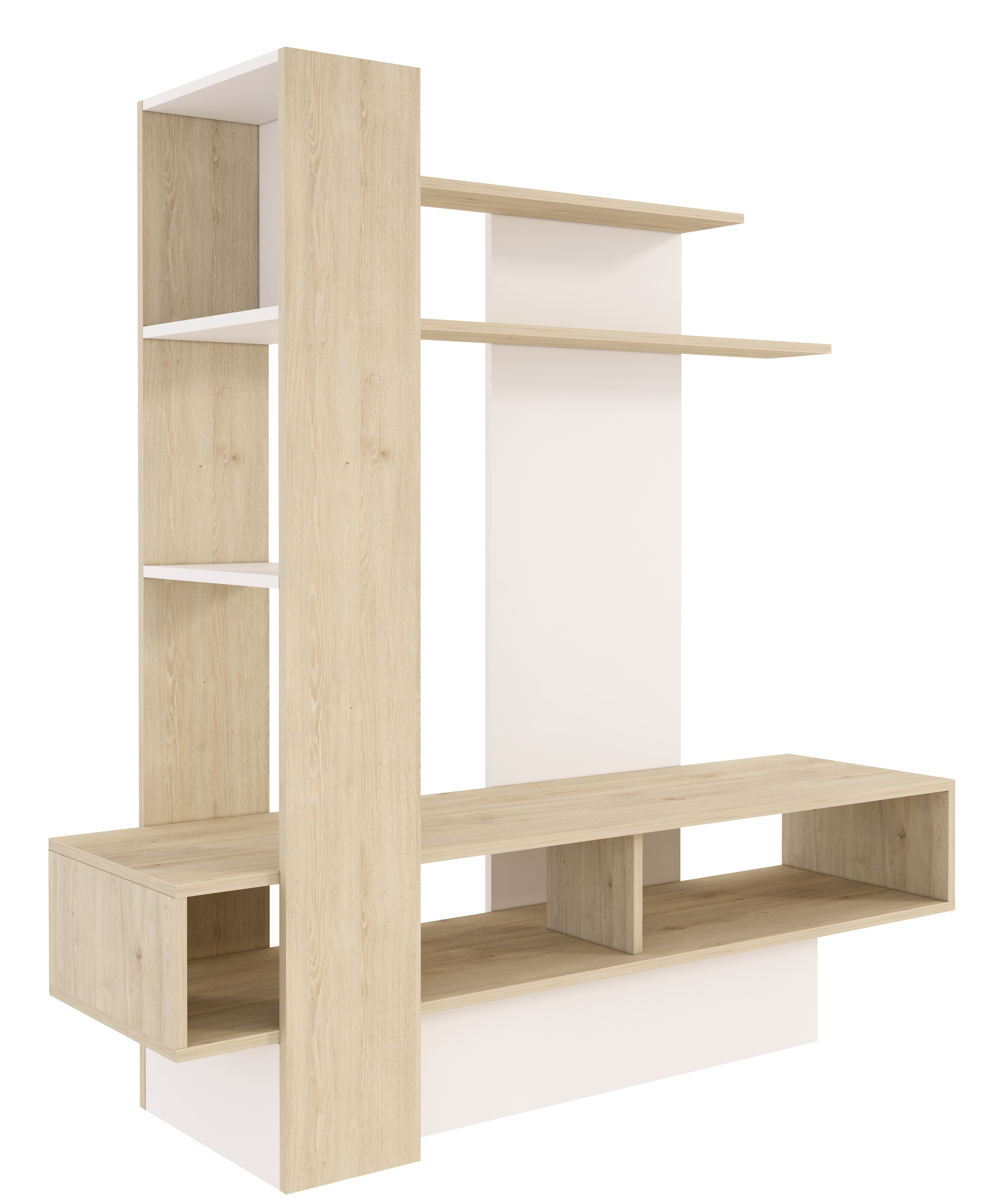 Foto 3 pulgar | Mueble Para Tv Blanco Y Madera Con Entrepaños Y Zonas De Almacenamiento Apto Para Tv De Hasta 46 Pulgadas