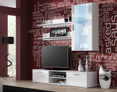 Foto 3 | Mueble De Tv Color Blanco De 2 Partes Para Tv De Hasta 75 Pulgadas Con Estructura De Madera Industrial
