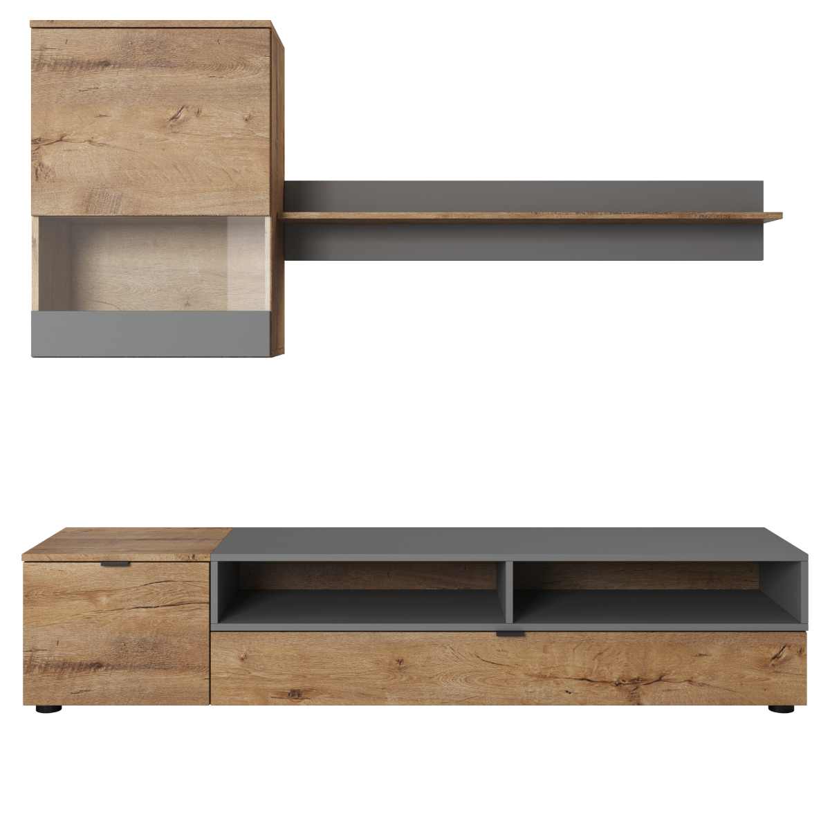 Mueble De Tv Color Gris Y Madera De 2 Partes Para Tv De Hasta 75 Con Pulgadas Estructura De Madera Industrial