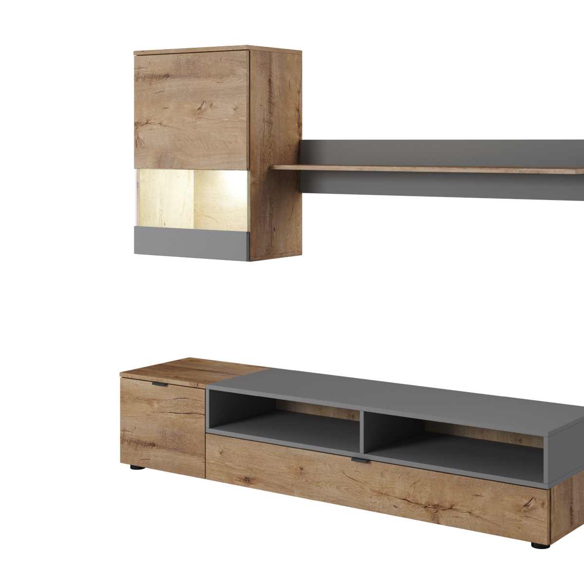 Foto 2 | Mueble De Tv Color Gris Y Madera De 2 Partes Para Tv De Hasta 75 Con Pulgadas Estructura De Madera Industrial