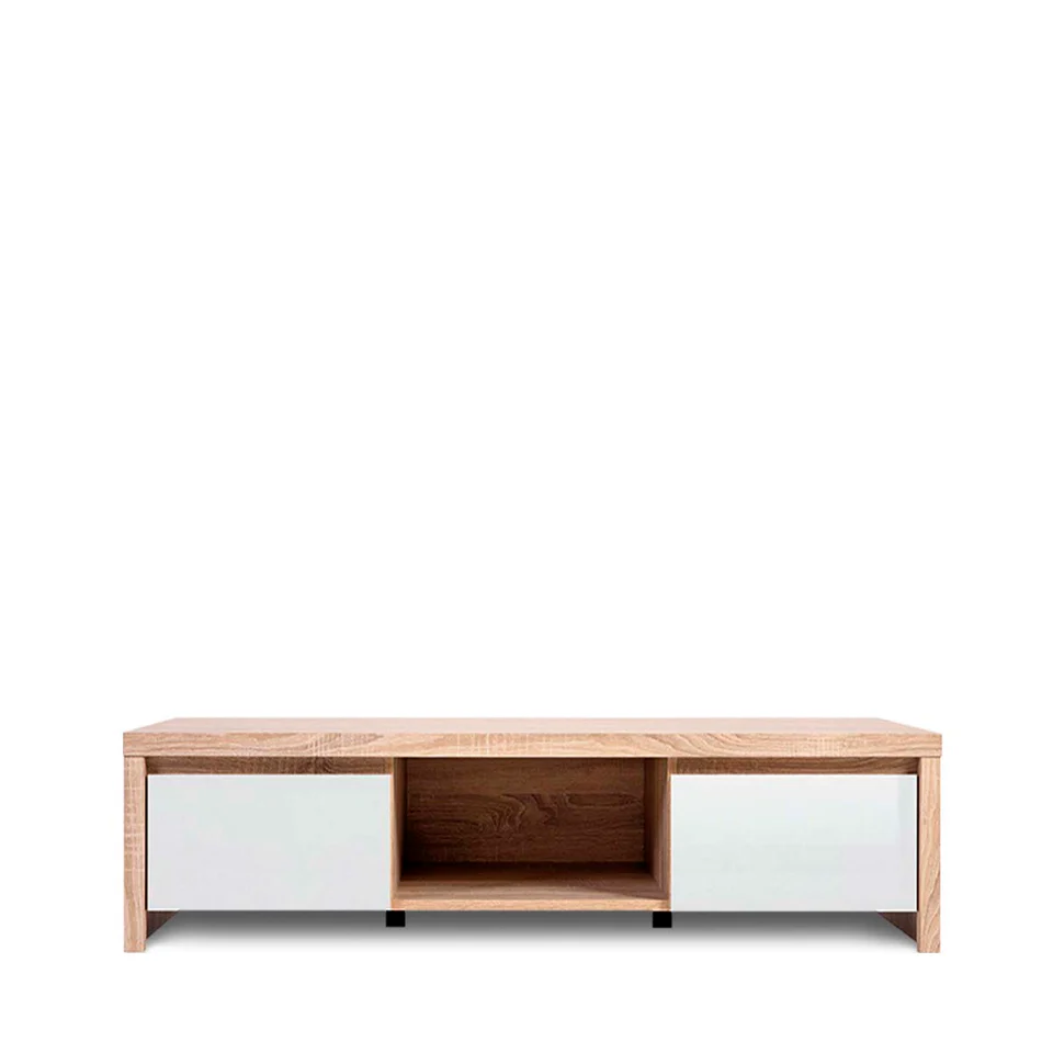 Mueble De Tv Color Madera Y Blanco Con 2 Cajones Y 1 Hueco Para Almacenamiento 144 Cm (ancho) *56 Cm (profundo)