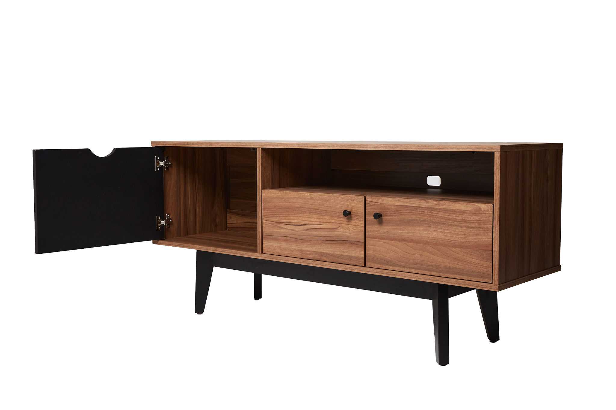 Foto 3 | Mueble De Tv Negro Y Nogal Con 3 Puertas Para Almacenamiento. Patas De Madera De Pino Y Recubierto En Melamina