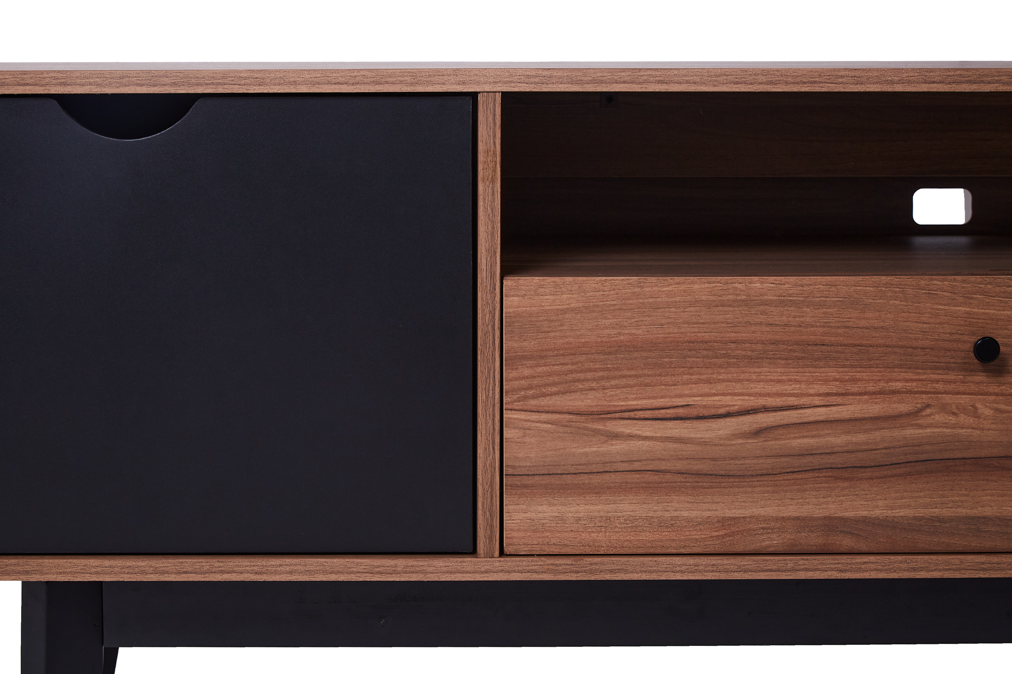 Foto 5 pulgar | Mueble De Tv Negro Y Nogal Con 3 Puertas Para Almacenamiento. Patas De Madera De Pino Y Recubierto En Melamina