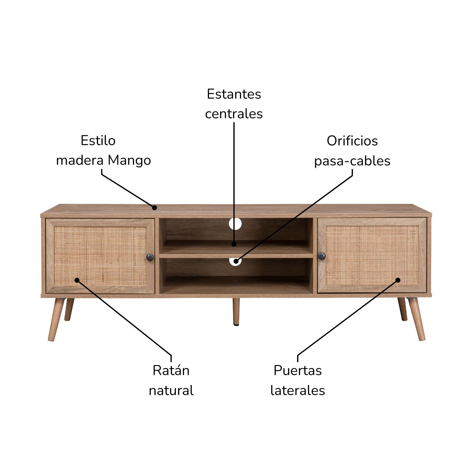Foto 5 pulgar | Mueble De TV Top Living Vigan con Estantes Y Puertas De Ratán Natural