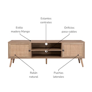 Foto 4 | Mueble De TV Top Living Vigan con Estantes Y Puertas De Ratán Natural