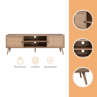 Foto 6 | Mueble De TV Top Living Vigan con Estantes Y Puertas De Ratán Natural