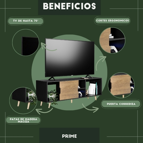 Foto 7 pulgar | Mueble De Tv Prime, Moru, Negro