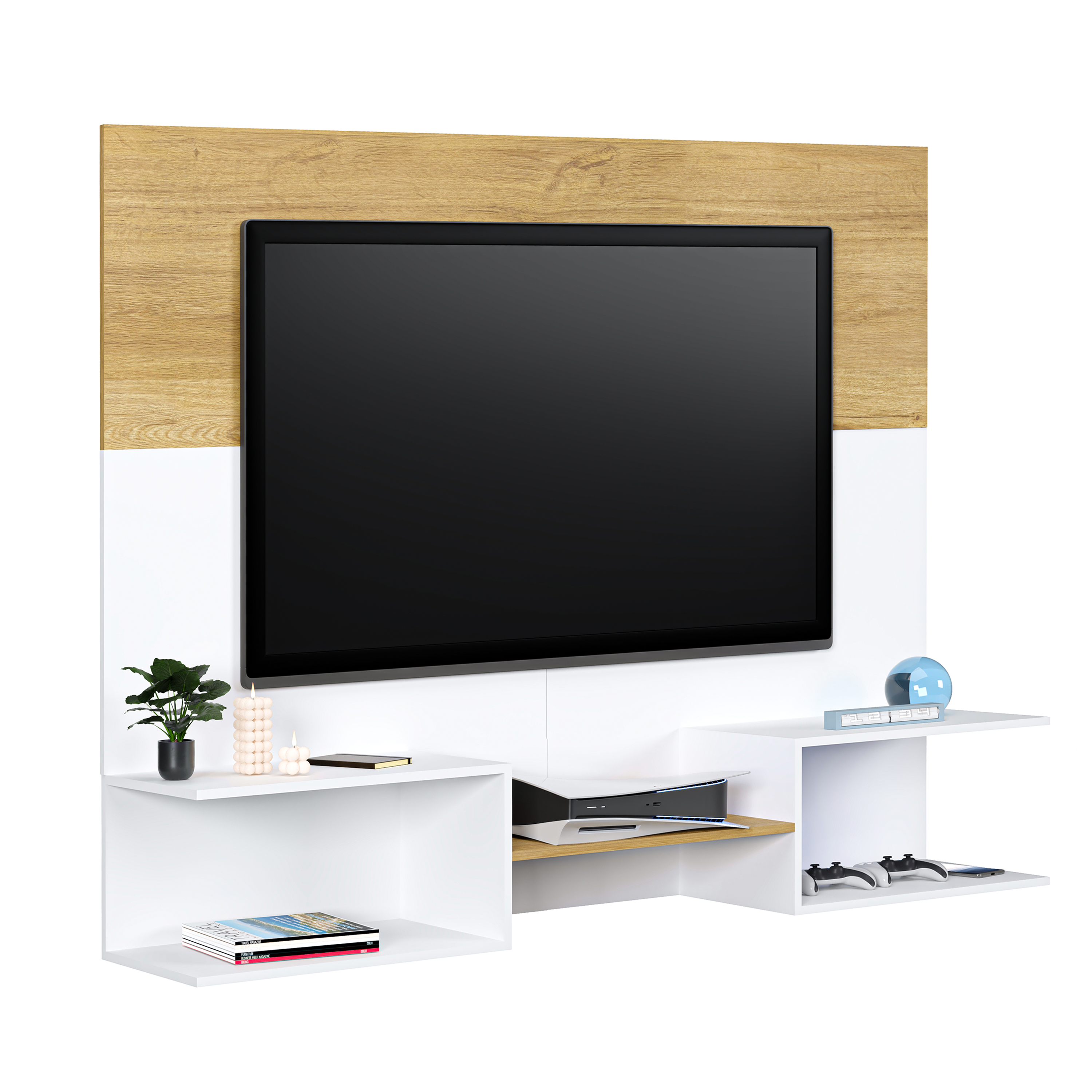 Foto 2 pulgar | Mueble De Tv Panel Dúo, Moru, Blanco Y Roble
