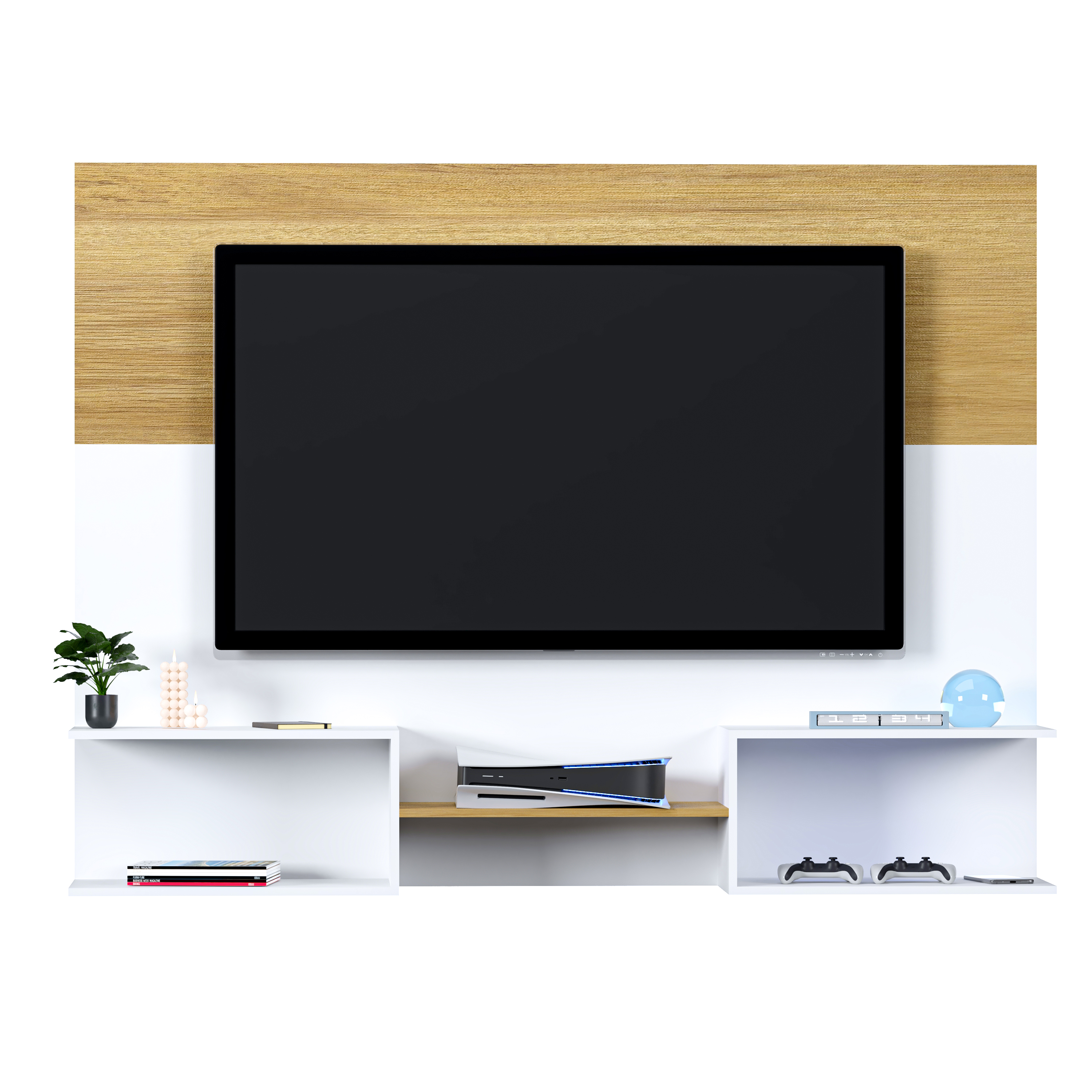 Foto 3 pulgar | Mueble De Tv Panel Dúo, Moru, Blanco Y Roble