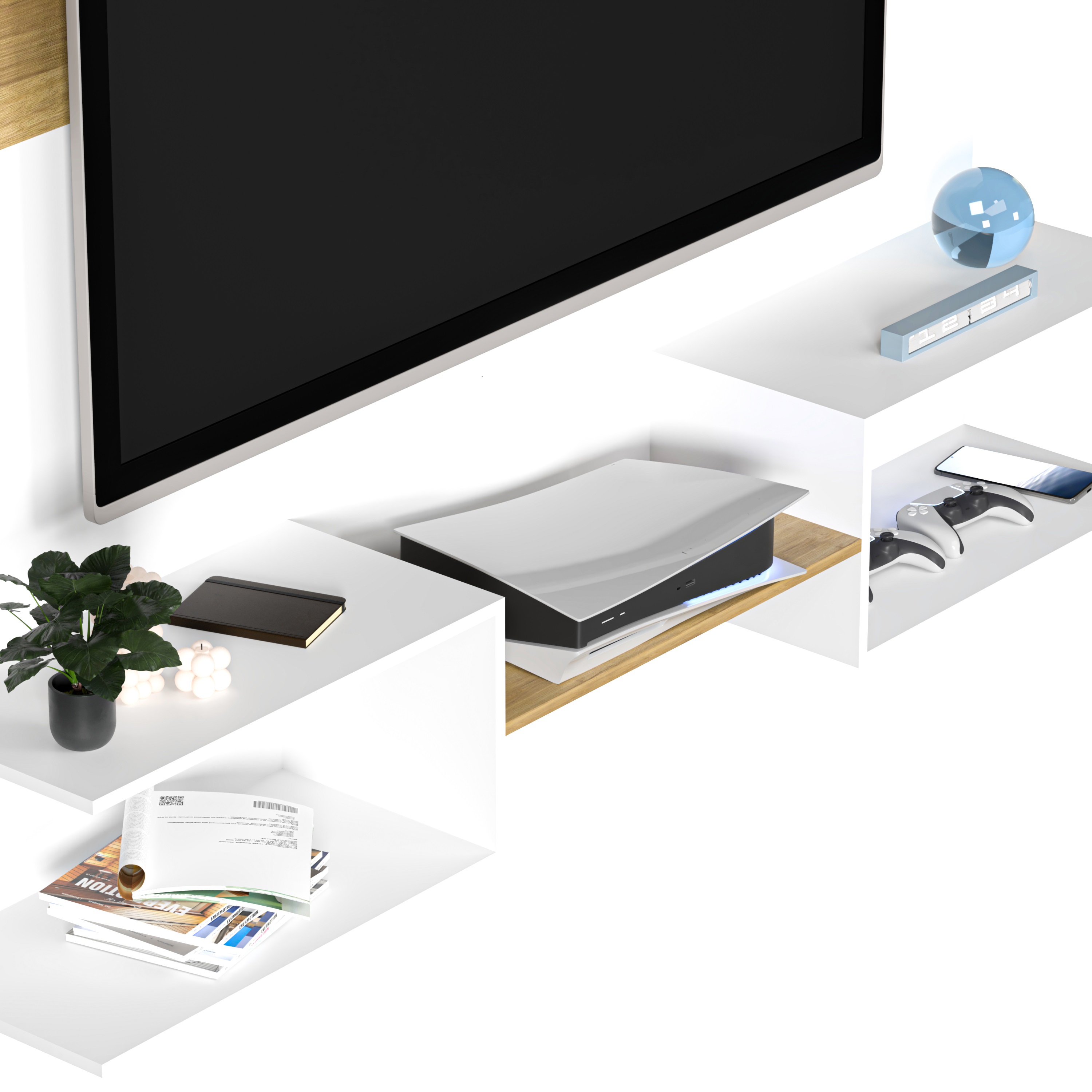 Foto 4 pulgar | Mueble De Tv Panel Dúo, Moru, Blanco Y Roble