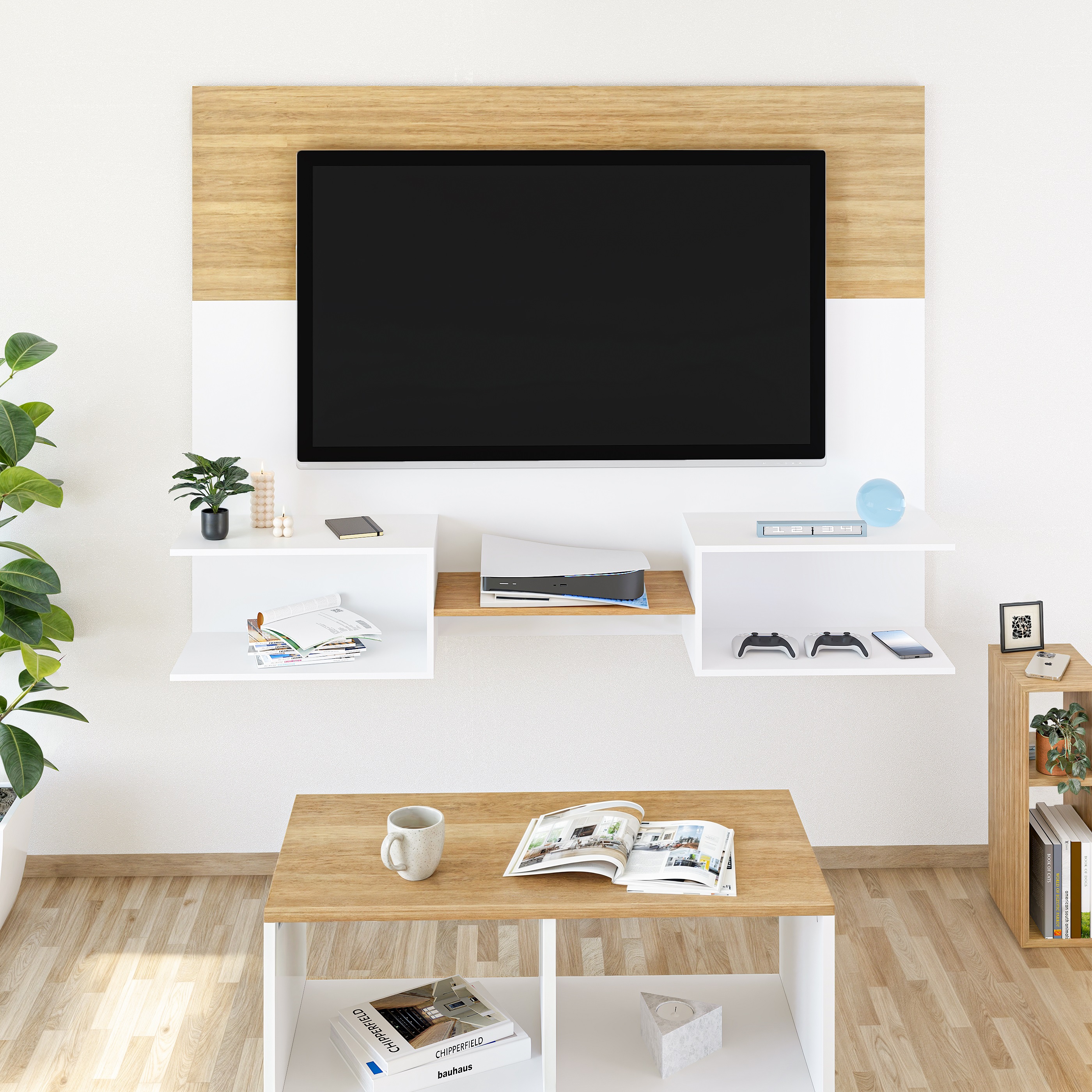 Foto 6 pulgar | Mueble De Tv Panel Dúo, Moru, Blanco Y Roble