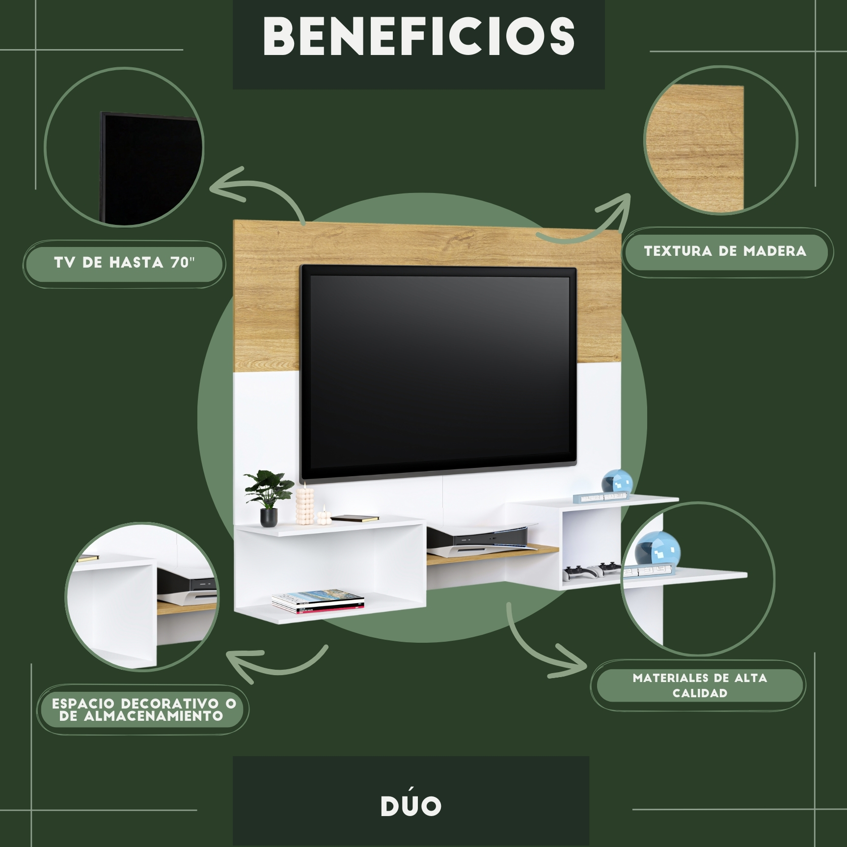 Foto 7 pulgar | Mueble De Tv Panel Dúo, Moru, Blanco Y Roble
