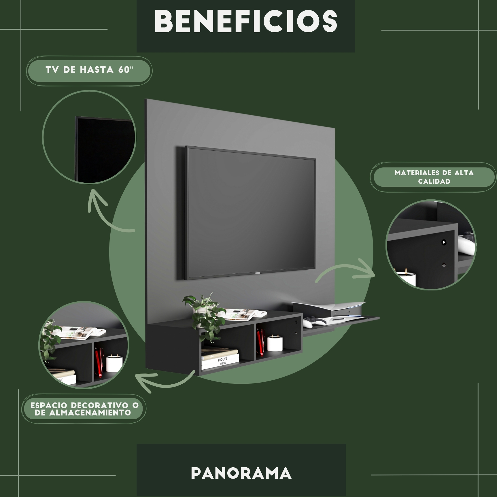 Foto 7 pulgar | Mueble De Tv Panel Panorama, Moru, Negro