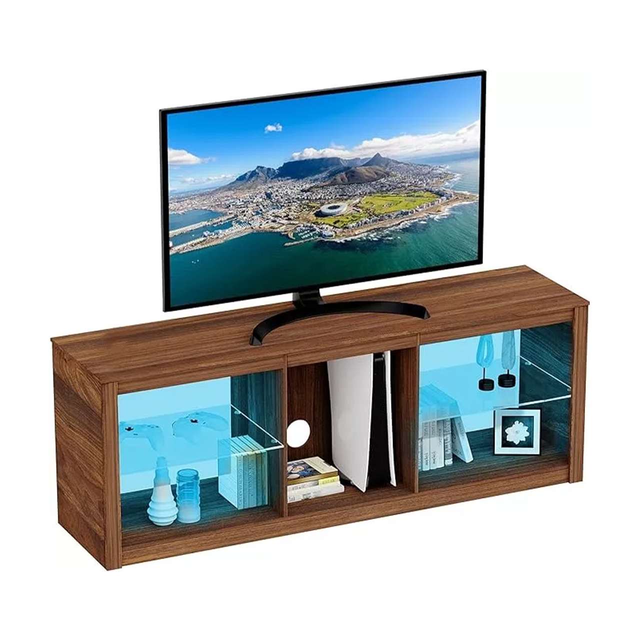 Mueble Para Tv Con Luz Led Color Nogal