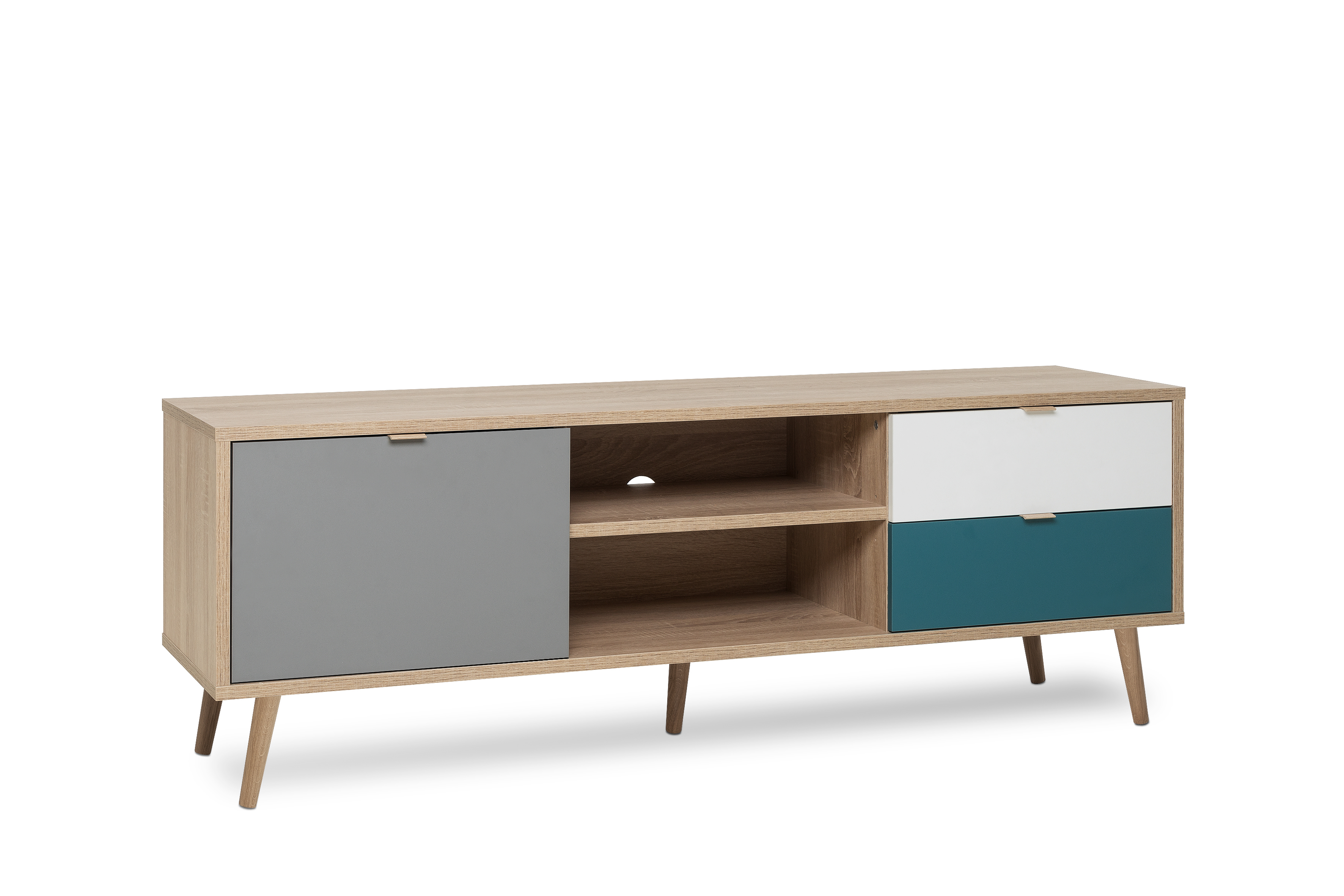 Foto 3 pulgar | Mesa Para Tv Multicolor Con 1 Puerta Y 2 Cajones Para Almacenamiento Con Patas De Madera Y Estructura Mdf