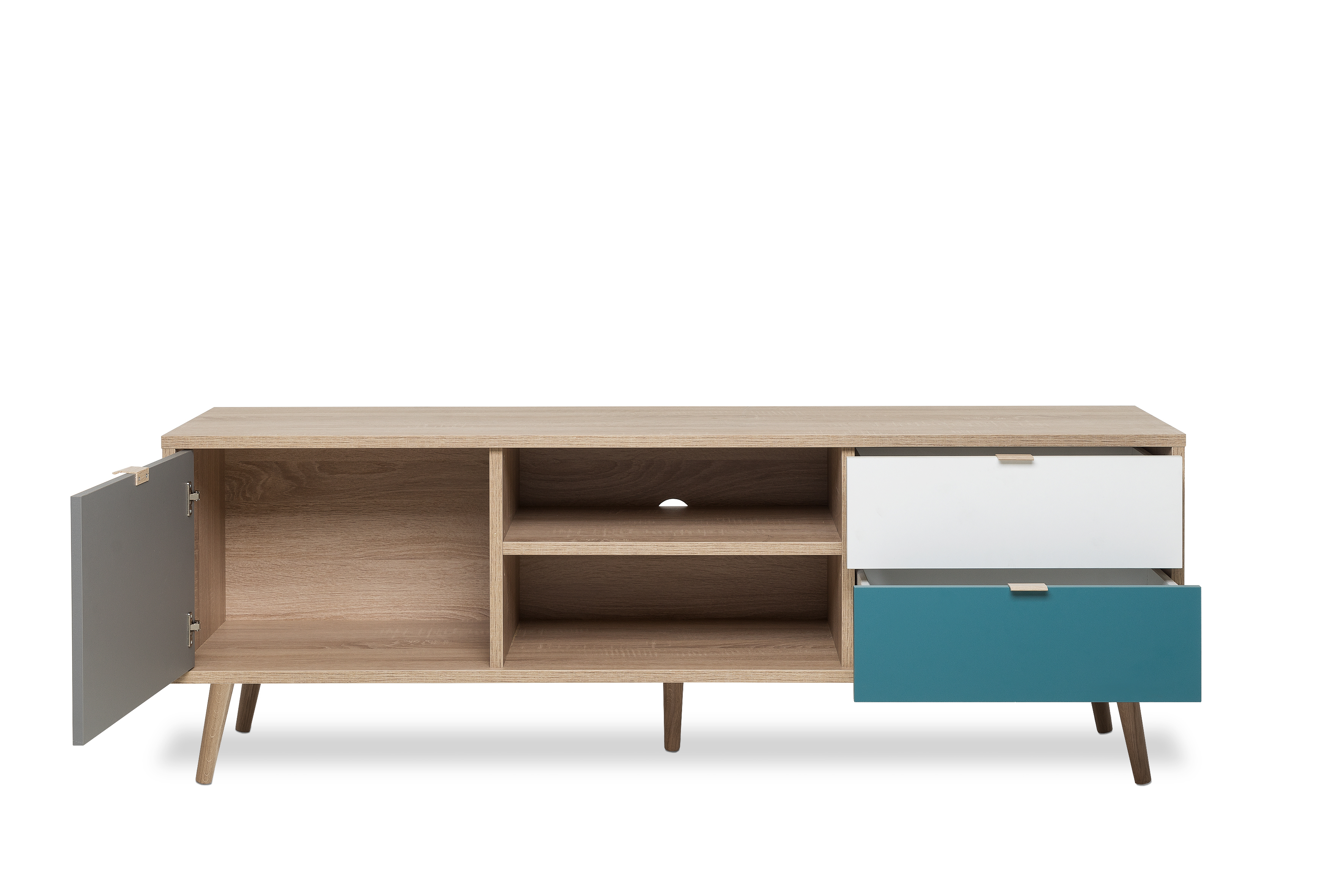 Foto 4 pulgar | Mesa Para Tv Multicolor Con 1 Puerta Y 2 Cajones Para Almacenamiento Con Patas De Madera Y Estructura Mdf