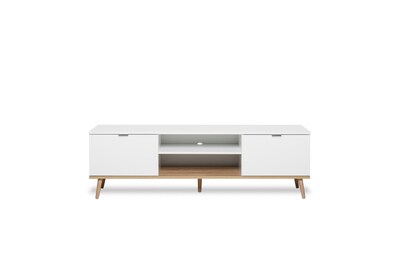 Foto 1 | Mesa Para Tv Blanca Con 2 Puertas Para Almacenamiento Con Patas De Madera Y Estructura Mdf