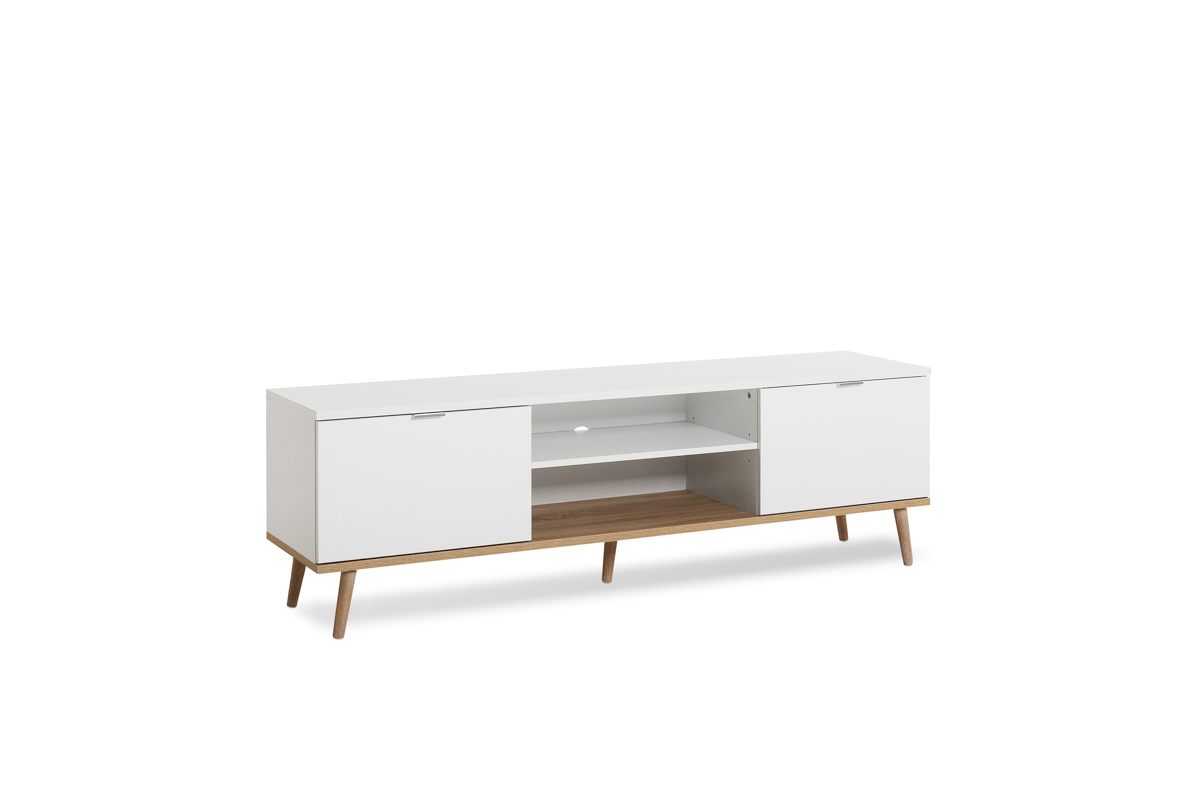 Foto 3 pulgar | Mesa Para Tv Blanca Con 2 Puertas Para Almacenamiento Con Patas De Madera Y Estructura Mdf