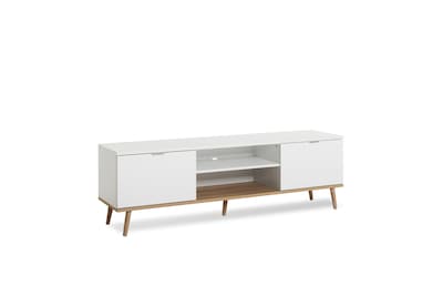 Foto 2 | Mesa Para Tv Blanca Con 2 Puertas Para Almacenamiento Con Patas De Madera Y Estructura Mdf