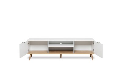 Foto 3 | Mesa Para Tv Blanca Con 2 Puertas Para Almacenamiento Con Patas De Madera Y Estructura Mdf