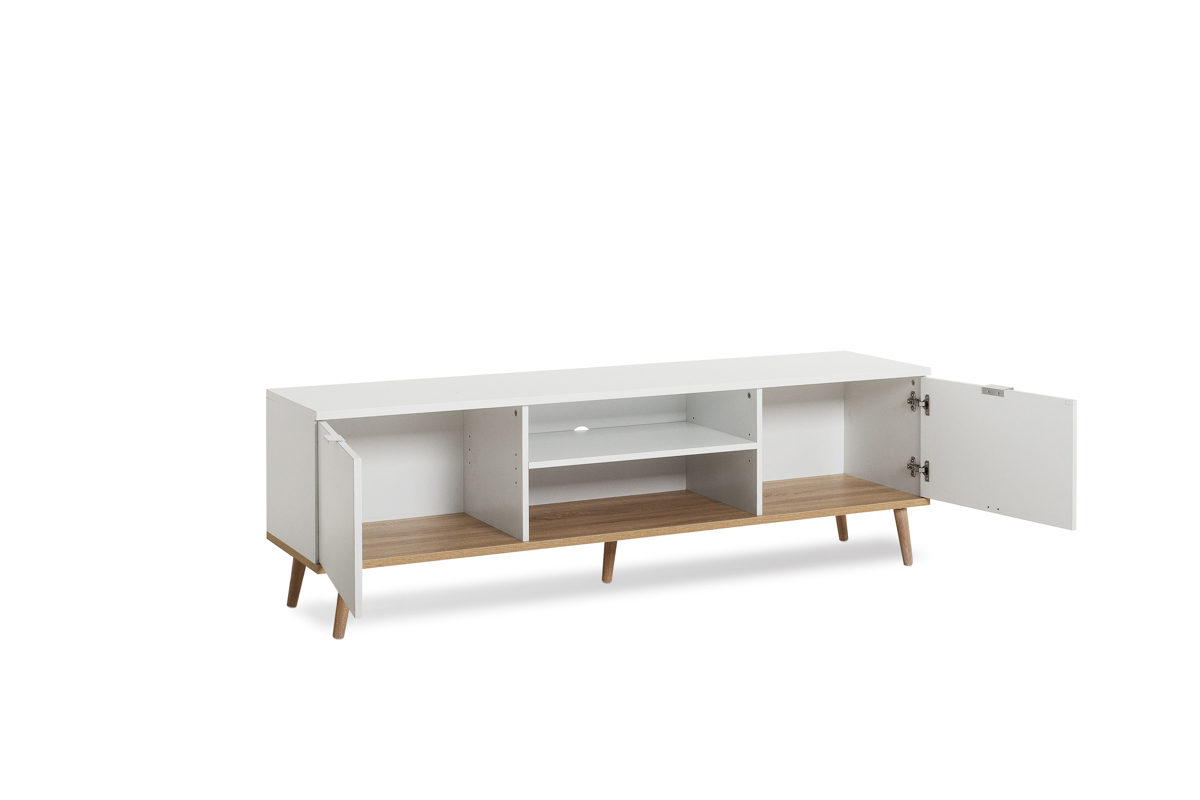 Foto 5 pulgar | Mesa Para Tv Blanca Con 2 Puertas Para Almacenamiento Con Patas De Madera Y Estructura Mdf
