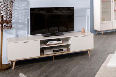 Foto 5 | Mesa Para Tv Blanca Con 2 Puertas Para Almacenamiento Con Patas De Madera Y Estructura Mdf