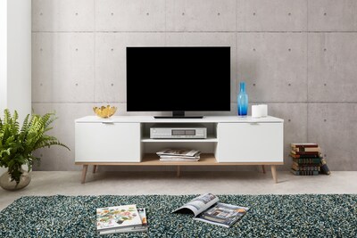 Foto 6 | Mesa Para Tv Blanca Con 2 Puertas Para Almacenamiento Con Patas De Madera Y Estructura Mdf