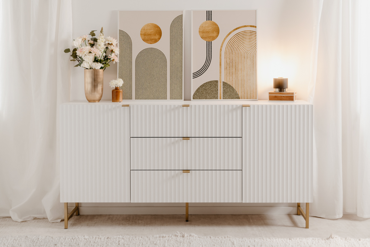Foto 4 pulgar | Mueble De Tv Blanco Con 2 Cajones, 2 Puertas Y 2 Entrepaños Con Estructura De Madera Inustrializada Y Metal