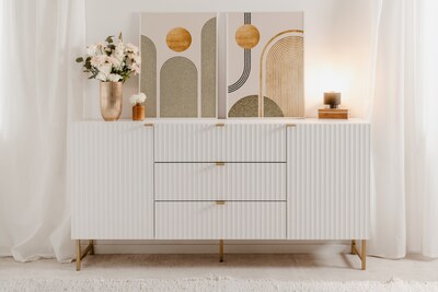 Foto 3 | Mueble De Tv Blanco Con 2 Cajones, 2 Puertas Y 2 Entrepaños Con Estructura De Madera Inustrializada Y Metal