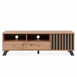 Foto 1 | Mueble De Tv Negro Y Roble Con 1 Puerta, 2 Cajones Y 2 Compartimentos Hecho De Madera Industrializada 138cm (anc