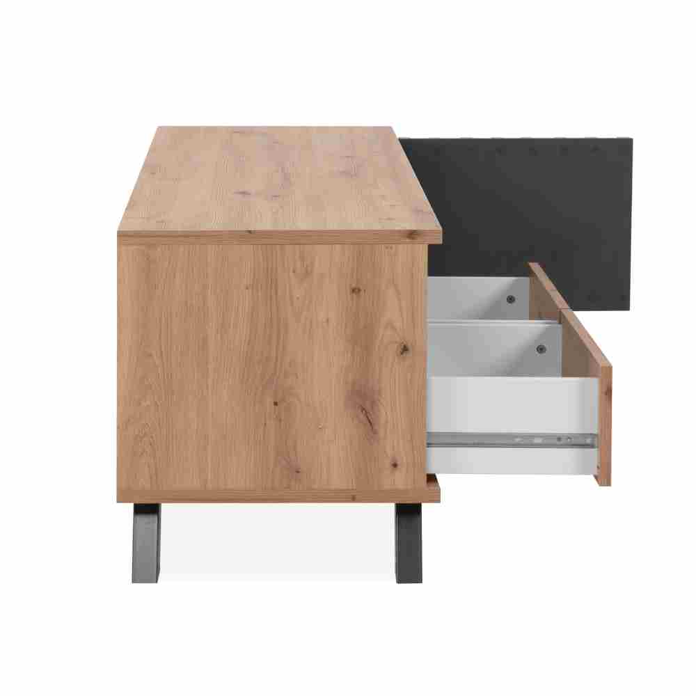 Foto 4 pulgar | Mueble De Tv Negro Y Roble Con 1 Puerta, 2 Cajones Y 2 Compartimentos Hecho De Madera Industrializada 138cm (anc