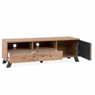 Foto 5 | Mueble De Tv Negro Y Roble Con 1 Puerta, 2 Cajones Y 2 Compartimentos Hecho De Madera Industrializada 138cm (anc