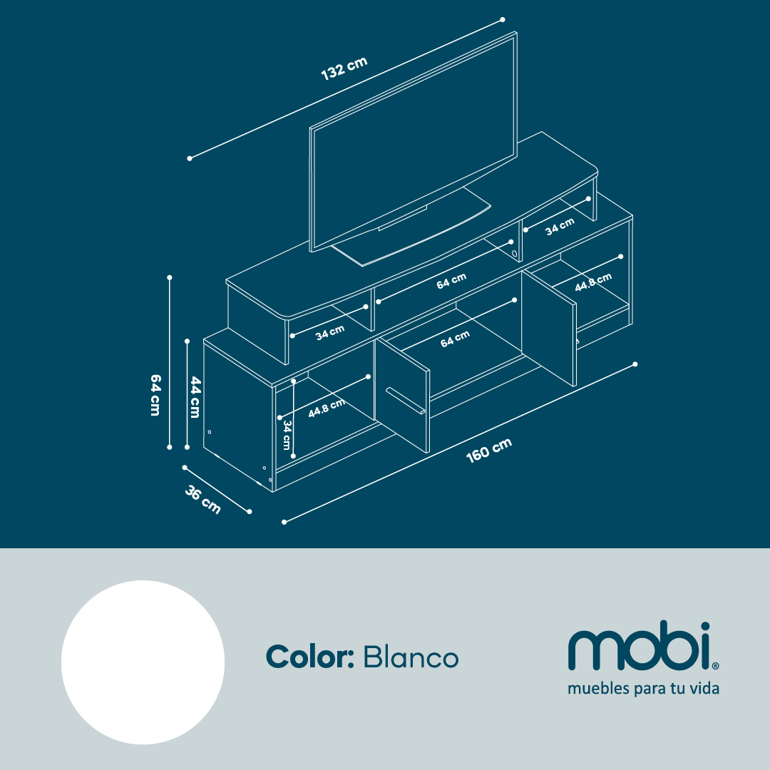 Foto 4 pulgar | Mesa Para Televisión Mobi Ametrina Blanco