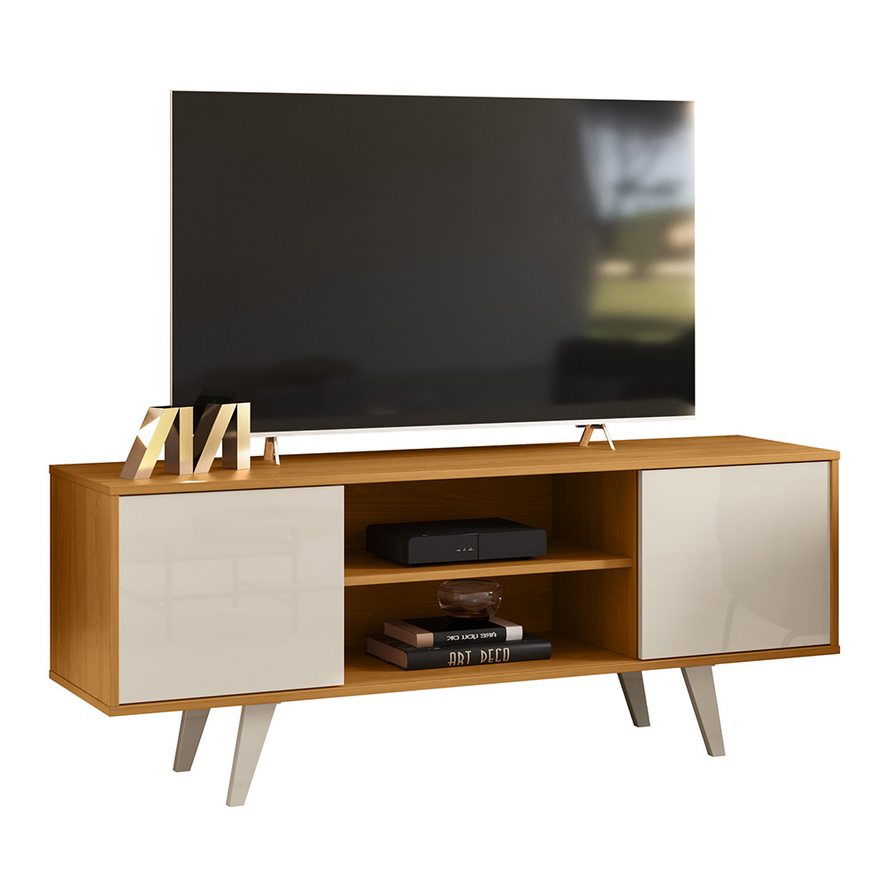 Mueble Rack Lisboa  Tv Hasta 55'' Cinamomo/blanco
