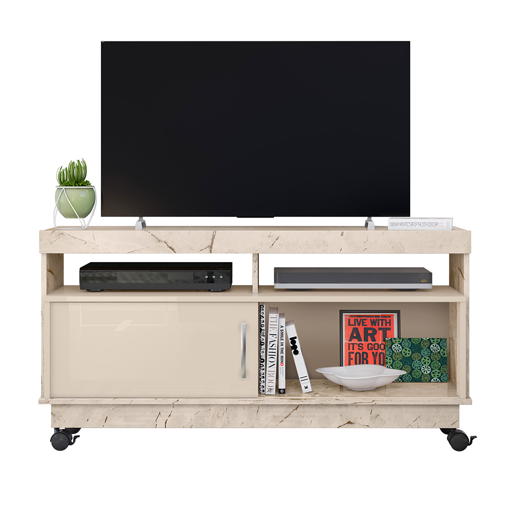 Mueble Rack Artur Compacto Tv Hasta 50'' Mármol/blanco