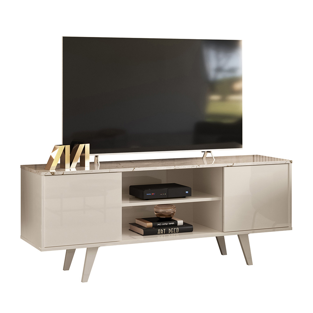 Mueble Rack Lisboa Tv  Hasta 55'' Mármol/blanco