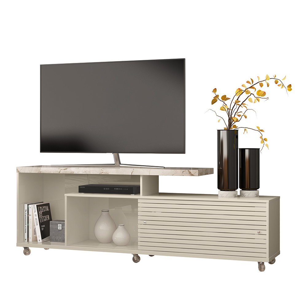 Foto 1 | Mueble Rack Cruzado 2 Puertas Para Tv Hasta 65” Mármol/blanco
