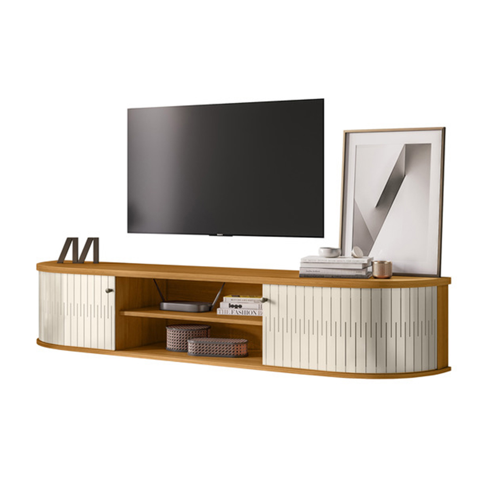Mueble Rack Flotante Multifuncional Tv 75'' Cinamomo/blanco
