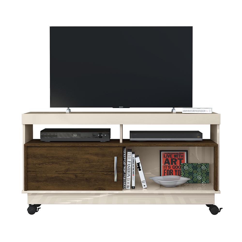 Mueble Rack Artur Compacto Tv Hasta 50'' Blanco/savana