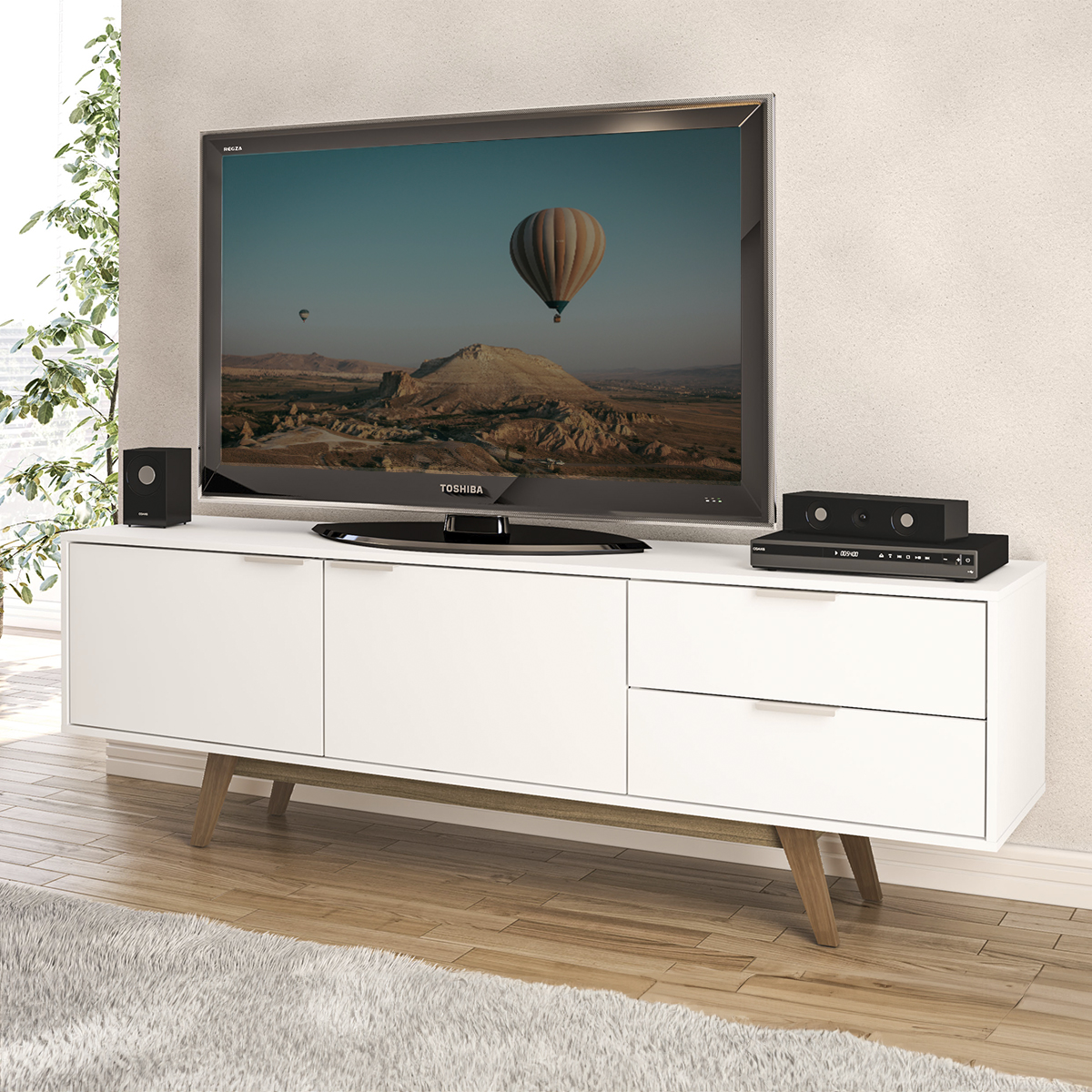 Mesa De Tv Mobi Turquesa Blanco