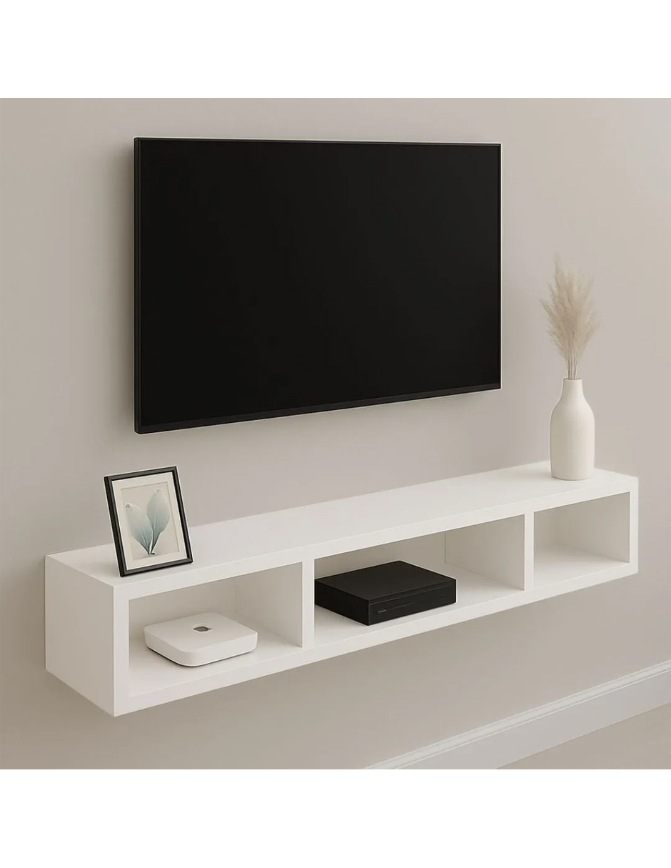 Estante Repisa Tv Flotante Soporte Minimalista 3 Divisiones Color Blanco