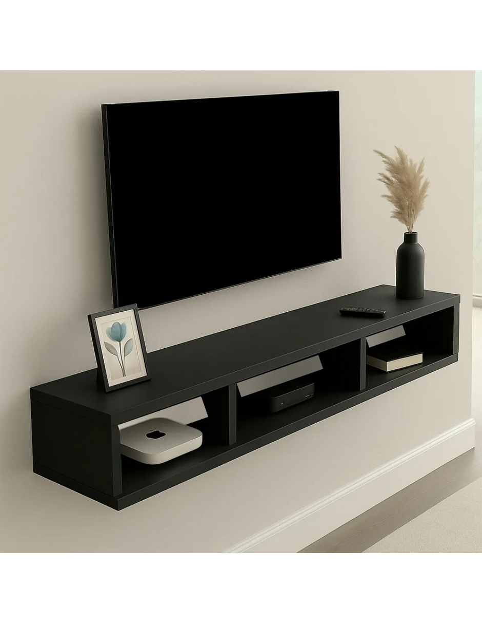Estante Repisa Tv Flotante Soporte Minimalista 3 Divisiones Color Negro
