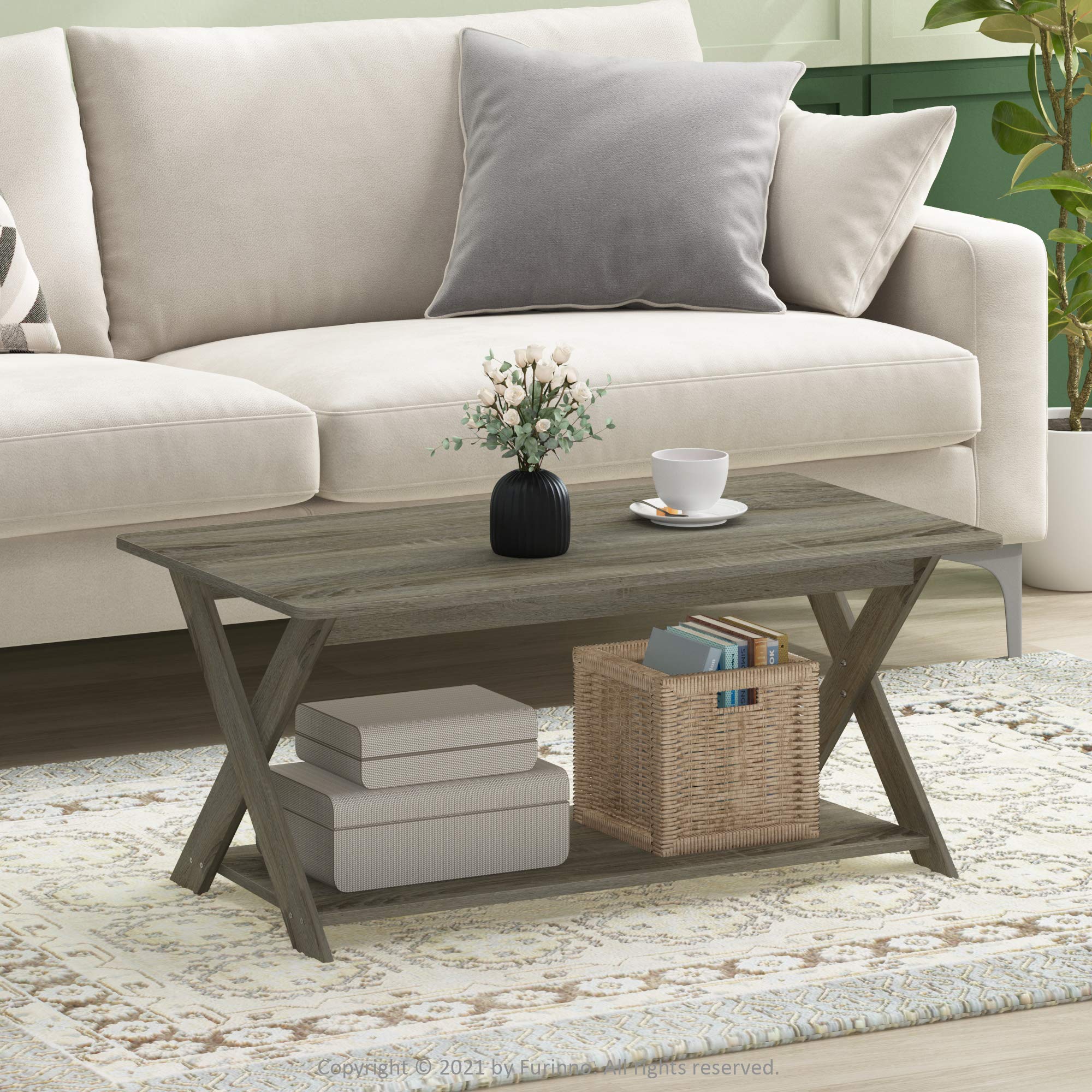 Foto 4 pulgar | Mesa De Café Furinno Moderna, Simplista, Entrecruzada, Roble Francés Gris - Venta Internacional.
