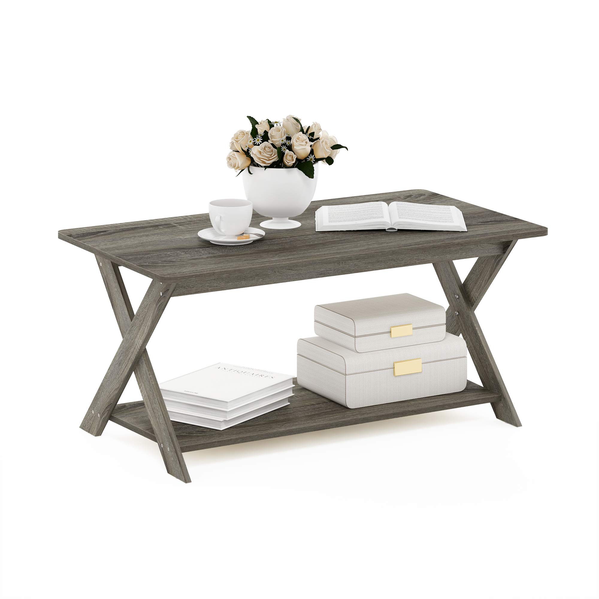Foto 7 pulgar | Mesa De Café Furinno Moderna, Simplista, Entrecruzada, Roble Francés Gris - Venta Internacional.