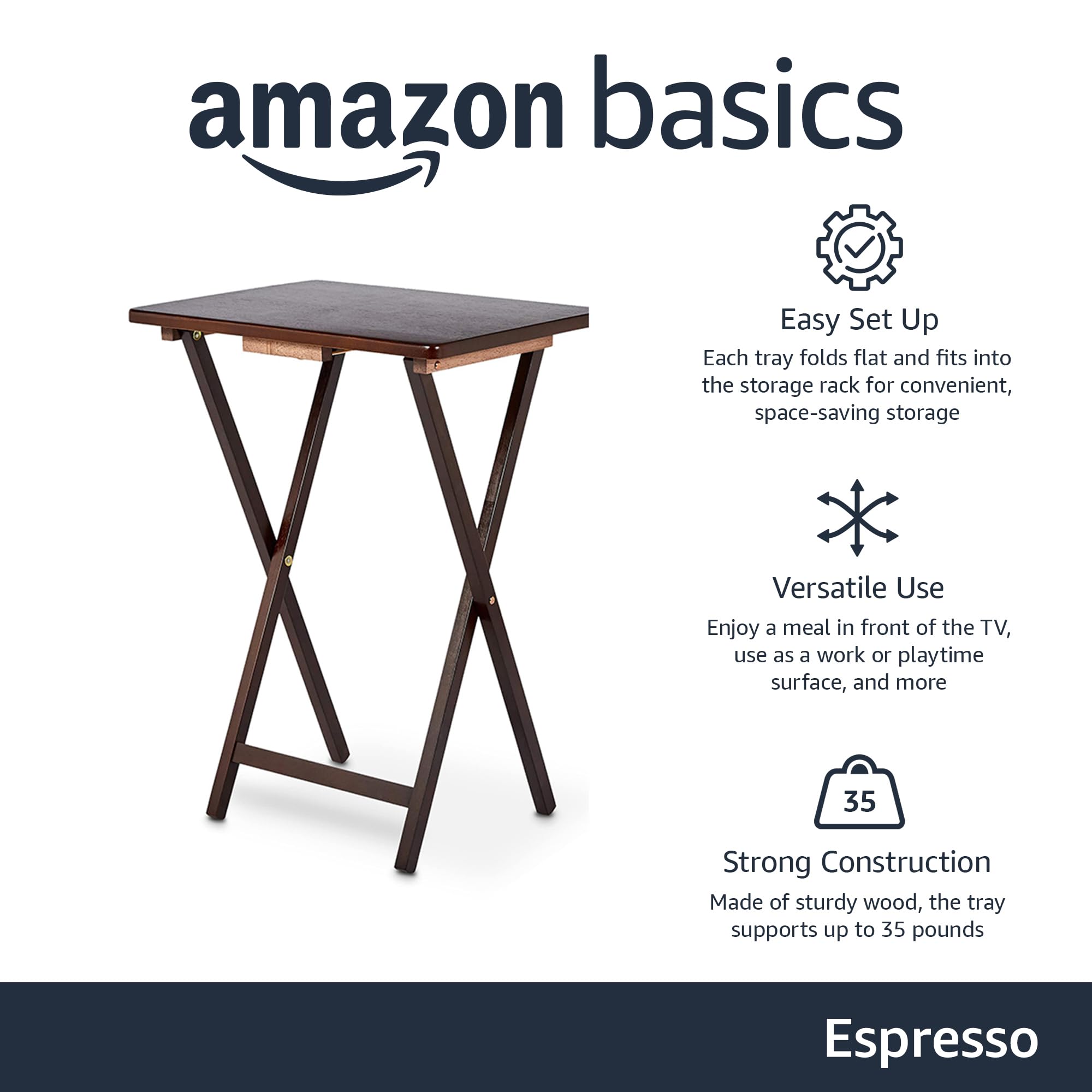 Foto 3 pulgar | Mesa Con Bandeja Para Tv Amazon Basics Classic, Plegable, Paquete De 4 - Venta Internacional.