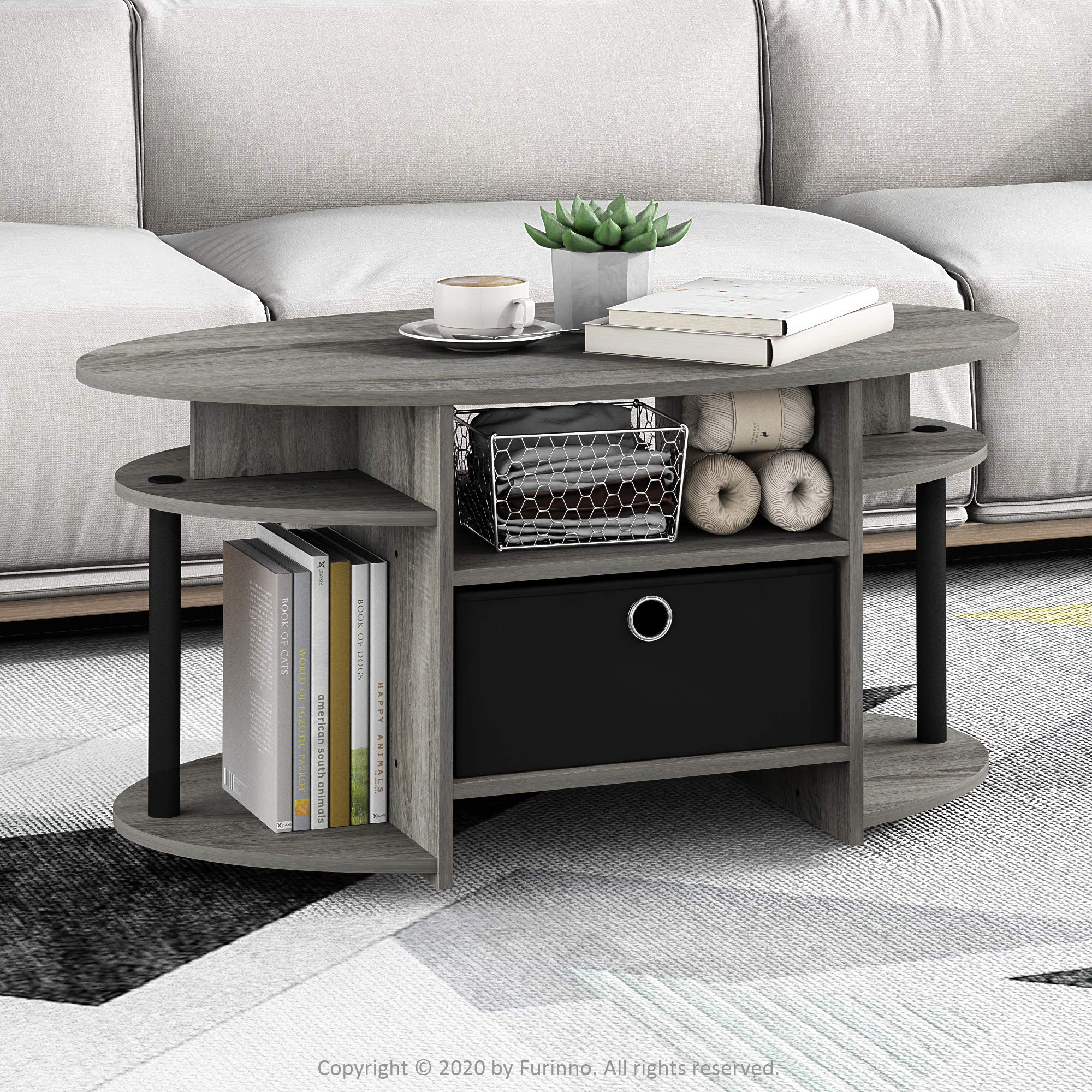 Foto 4 pulgar | Mesa De Café Furinno Jaya Ovalada De Roble Francés Gris/negro/negro - Venta Internacional.