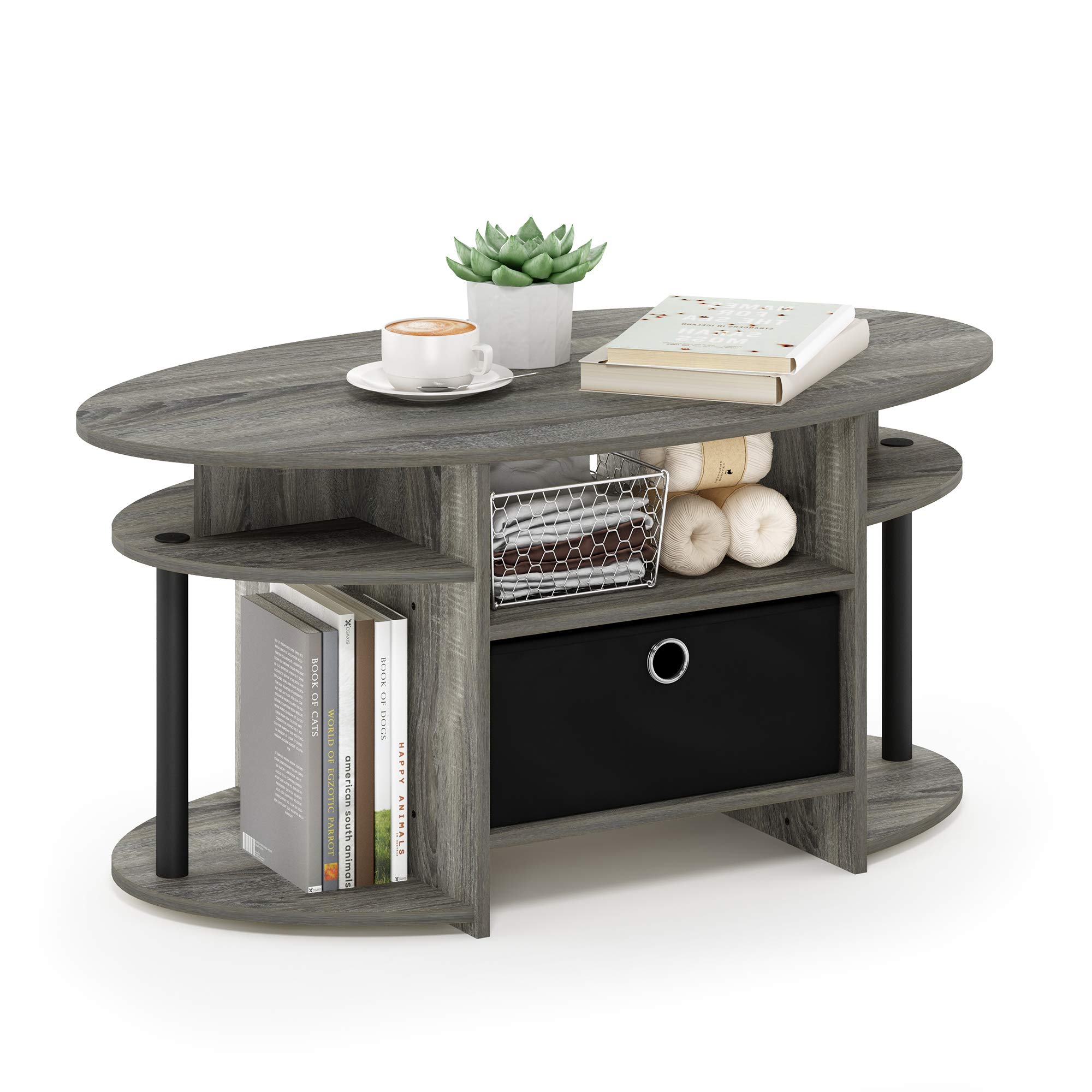 Foto 5 | Mesa De Café Furinno Jaya Ovalada De Roble Francés Gris/negro/negro - Venta Internacional.