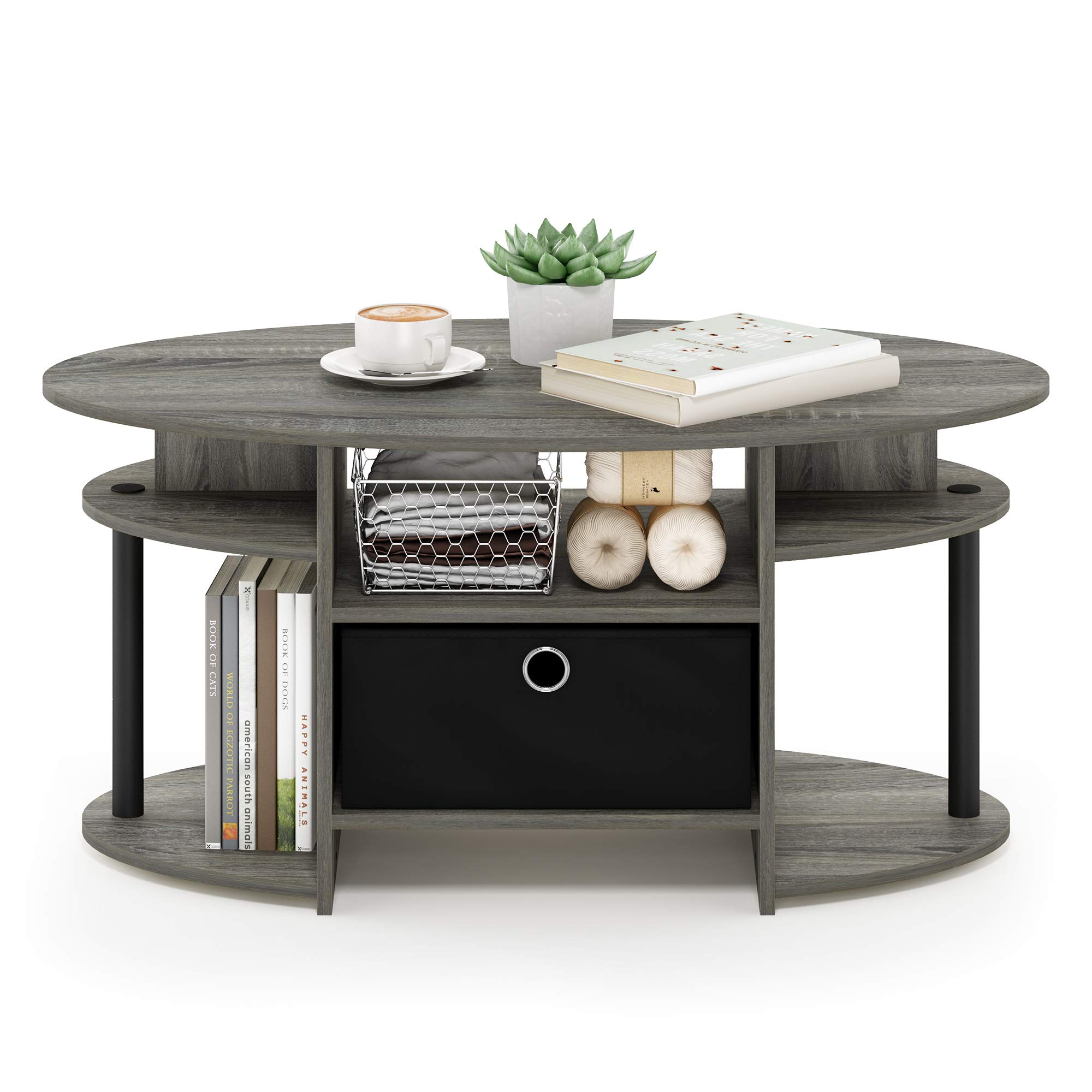 Foto 6 | Mesa De Café Furinno Jaya Ovalada De Roble Francés Gris/negro/negro - Venta Internacional.