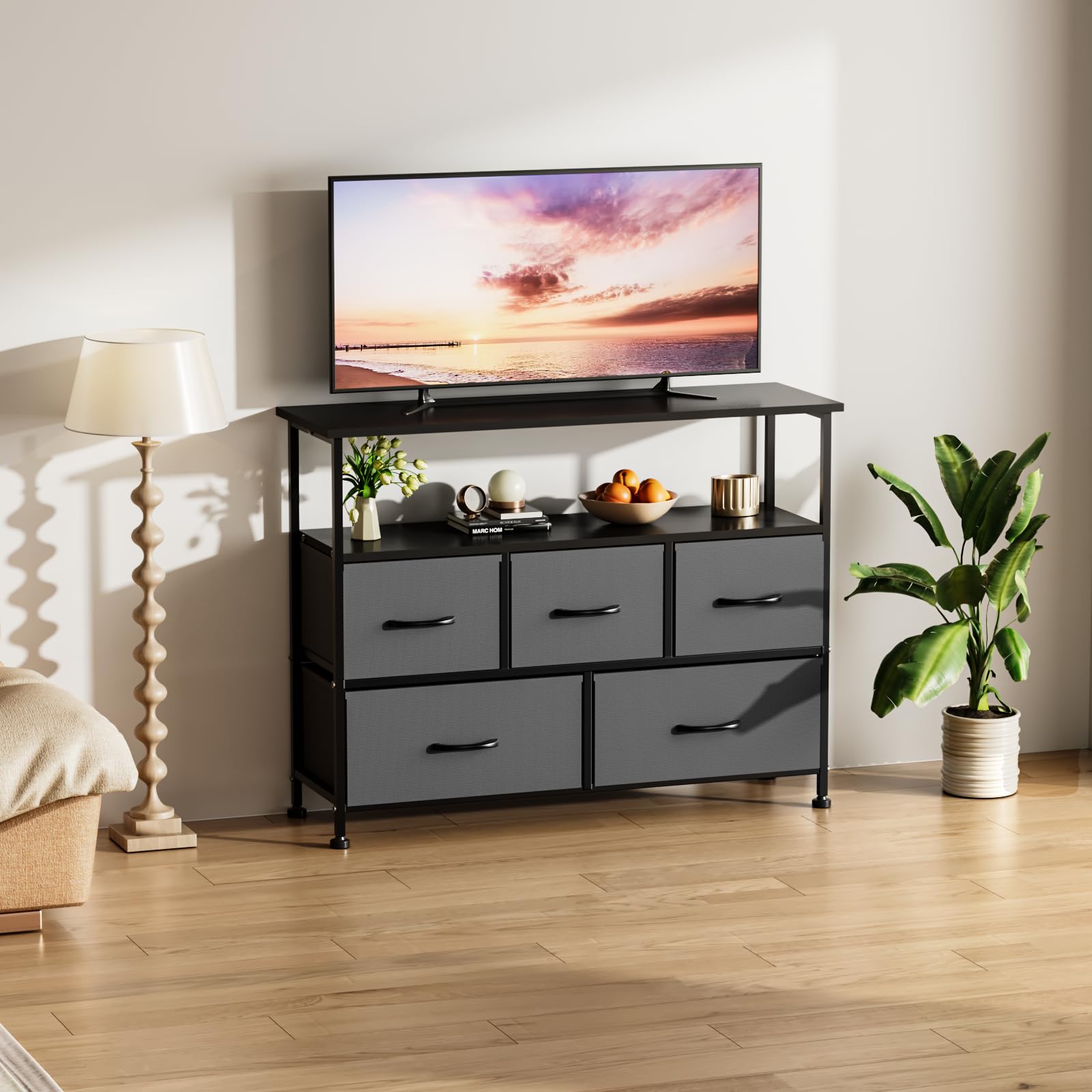 Foto 3 pulgar | Mueble Para Tv, Tocador Simple Deluxe Con 5 Cajones De Tela, Color Gris - Venta Internacional.